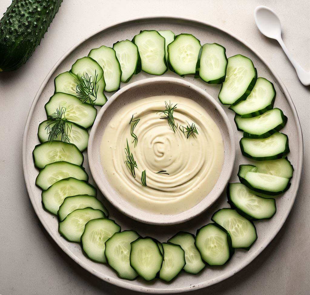 Cucumber Slices with Dill-Lemon Greek Yogurt Dip